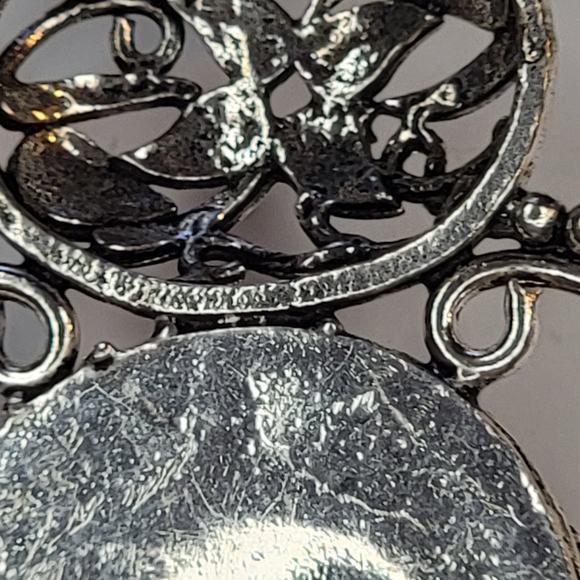 Sterling Silver Pendant with Blue Carved Face and Garnet Accents - Picture 5 of 12